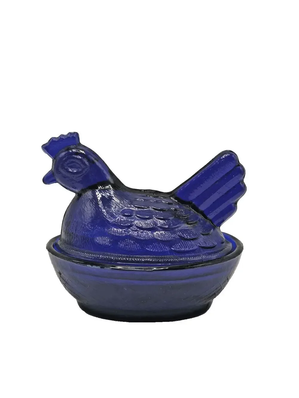 VINTAGE HEN ON A NEST SALT CELLAR COBALT BLUE INDIANA GLASS Chicken Container